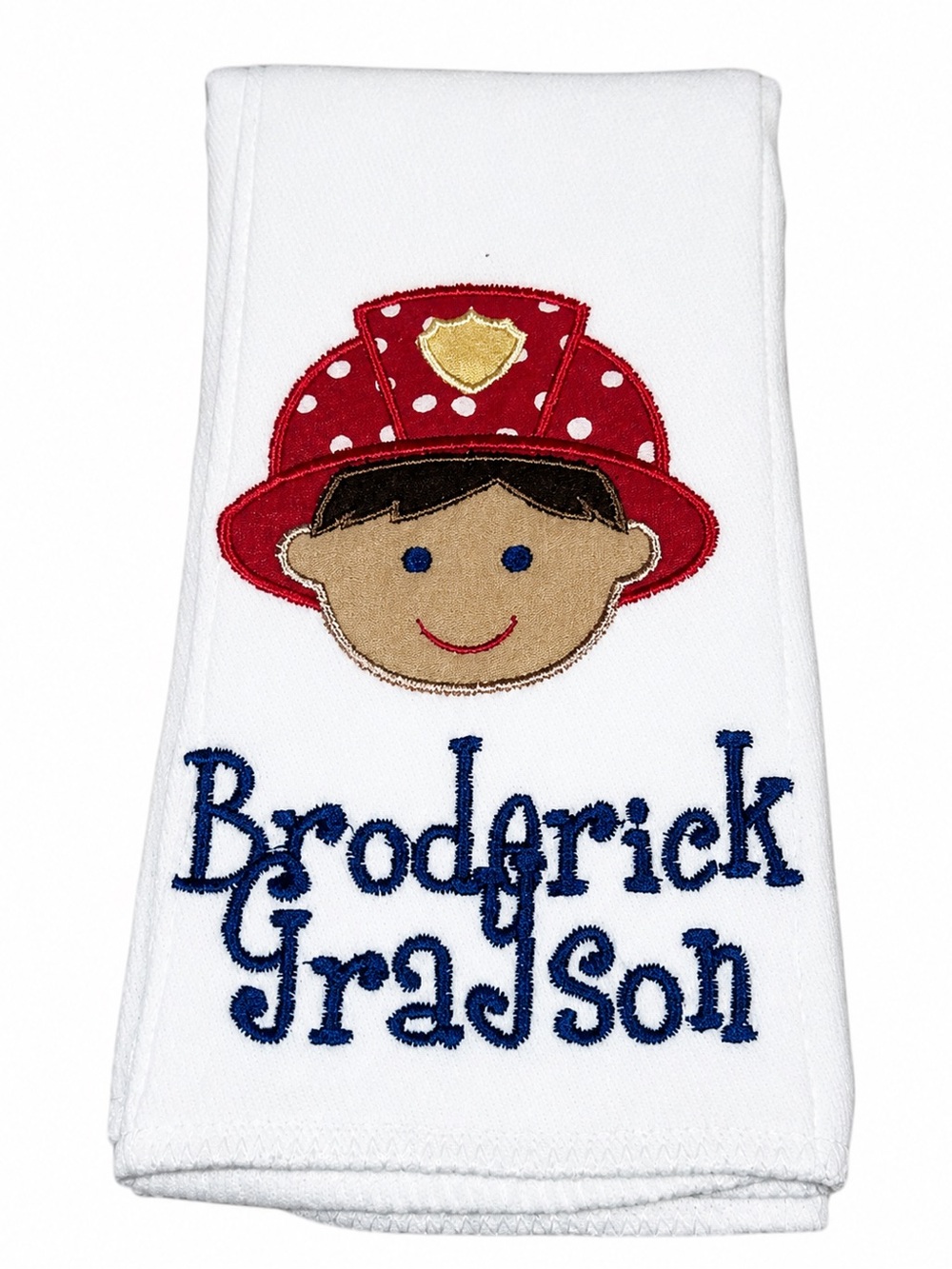 Personalized Fireman Burp Cloth with Red Firefighter Hat Design New Made to orde